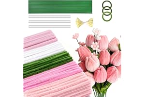 Saccik 500-Pcs Pipe Cleaners Craft: Pink Chenille Stems Flower Making Kit - Pastel Fuzzy Limpia Pipas para Manualidades - 5 Colors with Accessories