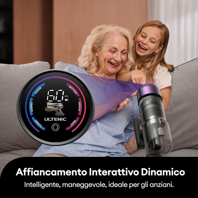Aspirapolvere Senza Fili 55Kpa/60Min, Scopa Elettrica Senza Fili Potente con Tubo Pieghevole, Upgrade Spazzola Anti-Groviglio, Aspirapolvere Autoportante per Tappeti Pavimenti Peli Animali