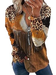 TIAFORD Women's Half Zip Cow Print Sweatshirt Long