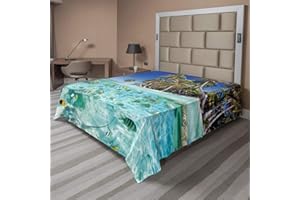 Ambesonne Underwater Flat Sheet, Ocean Tropical Island Butterflyfish Beach Ocean Exotic Sand Coast with Palms, Soft Comfortable Top Sheet Decorative Bedding 1 Piece, King Size, Aqua Blue