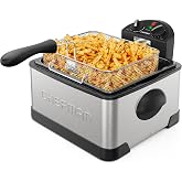Chefman 4.5 Liter Deep Fryer w/Basket Strainer, XL Jumbo Size, Adjustable Temperature &amp; Timer, Perfect for Fried Chicken, Shrimp, French Fries, Chips &amp; More, Removable Oil-Container, Stainless Steel