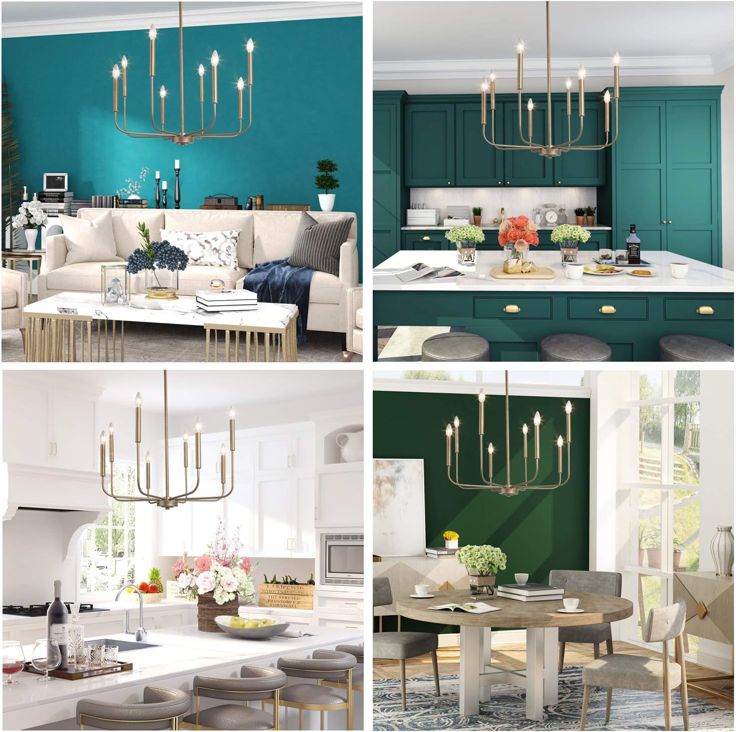 LALUZ Champagne Gold 8-Light High End Modern Chandelier for Dining, Bedroom, Living Room and Kitchen, 26.4" W x 35.4" H, A03225 - - 