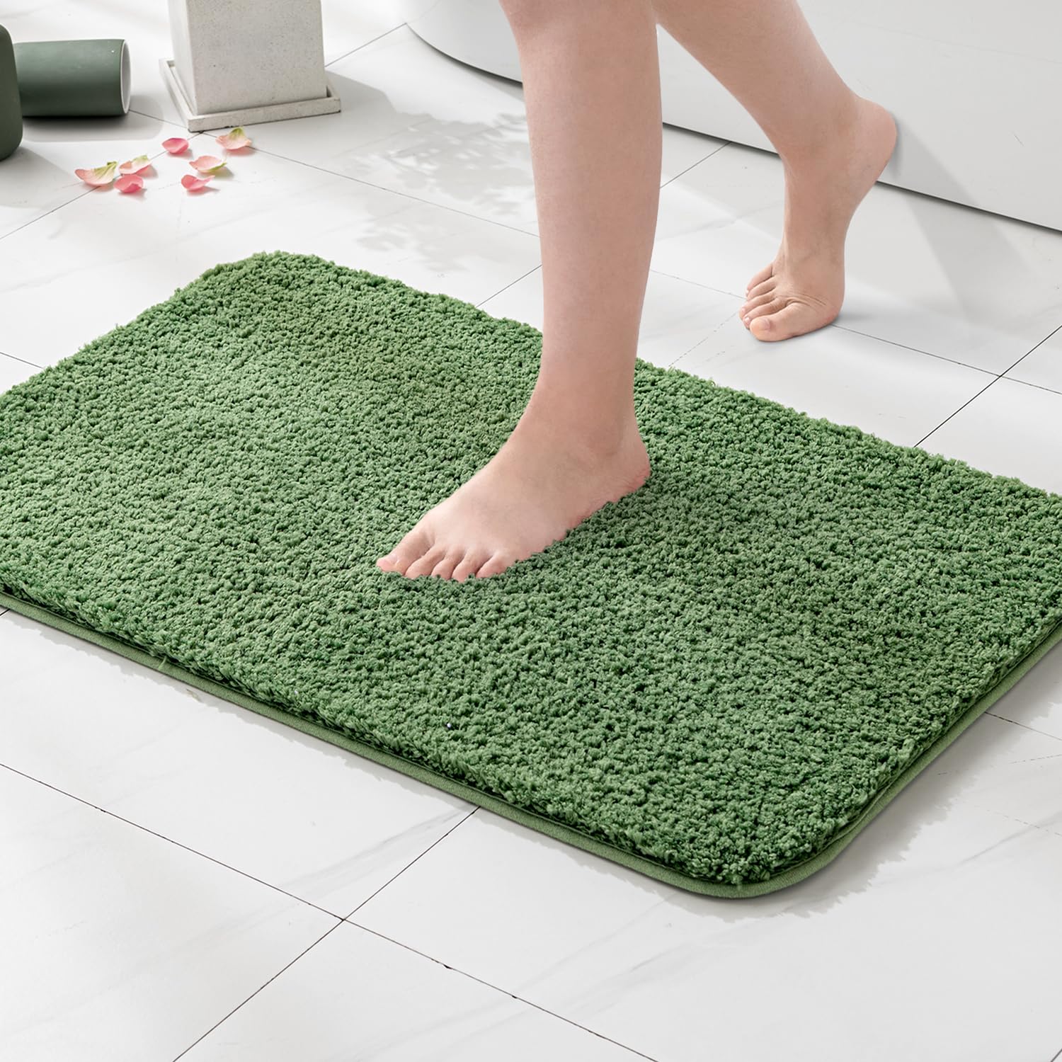 MIULEE Bath Mat Non Slip Absorbent Bathroom Soft luxurious Shower Small Mat Doormat Inside Rugs Kitchen Rugs Carpet Mat Washable for Bathroom Bedroom Kitchen Entrance 60x90 cm Matcha Green — image 1