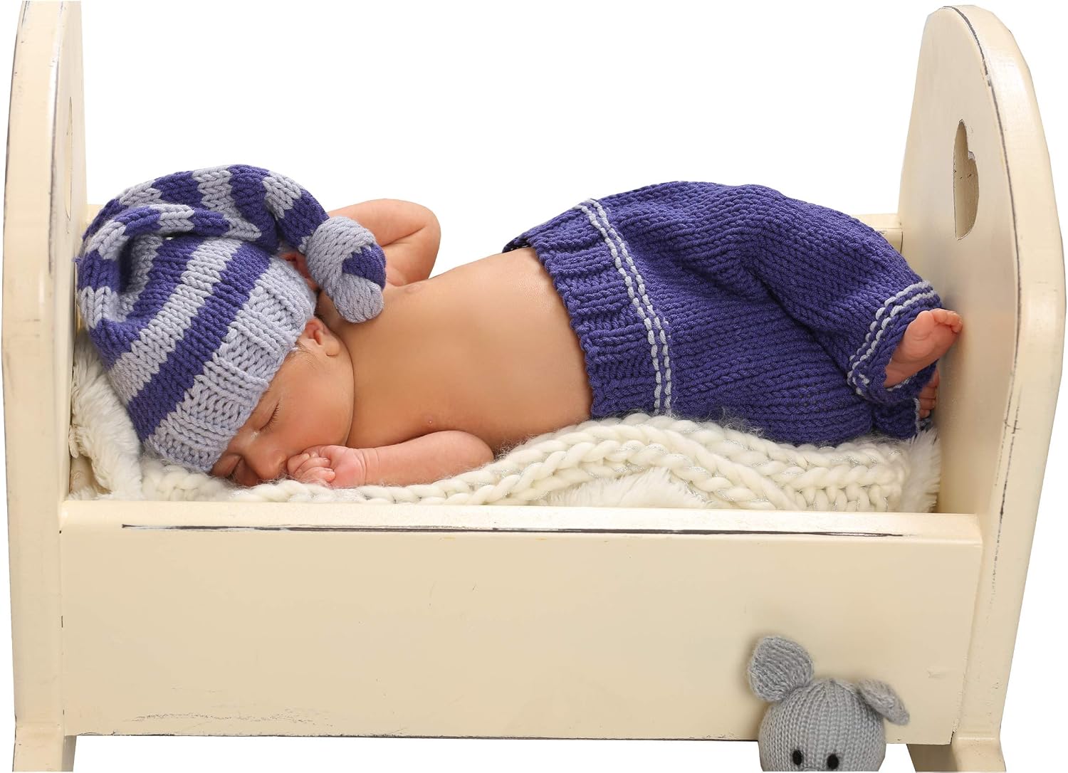 Dtailz newborn photography props baby photoshoot outfits girl boy funny costume knitted chrochet, Blue & Grey Outfit - Image 4