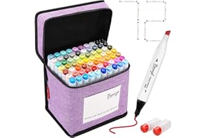 Bianyo 72 Primary Colors Alcohol Markers Set, Double Tipped Bullet & Chisel Art Marker Set for Coloring, Drawing, Sketching, 71 Classic Colors+1 Blender+1 Swatch+1 Purple Travel Case
