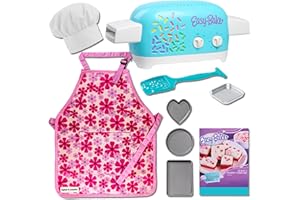 HATCH & WANDER Easy Bake Oven Bundle | Kids Apron & Chef Hat | Girl Apron - Choose From 3 Designs | Kids Baking Set of 4 Pans | Easy Bake Oven Mix (included mix may vary)