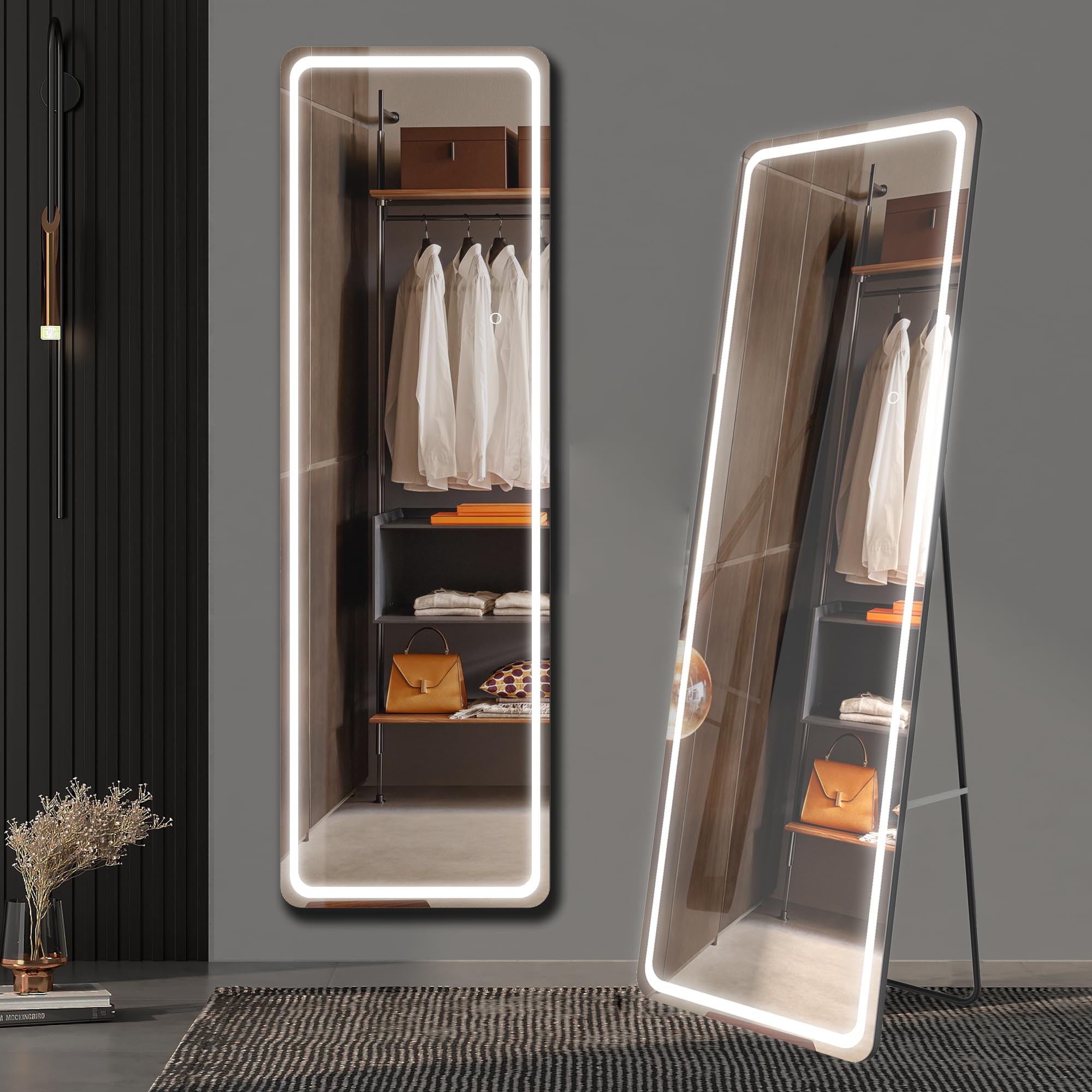 Photo 1 of Speculux Led Full Length Mirror with Stand 63"x 20" 3 Color Modes Dimmable Lights, Lighted Full Body Mirror Leaning Wall Mounted Large Floor Mirror for Bedroom Cloakroom Living Room
