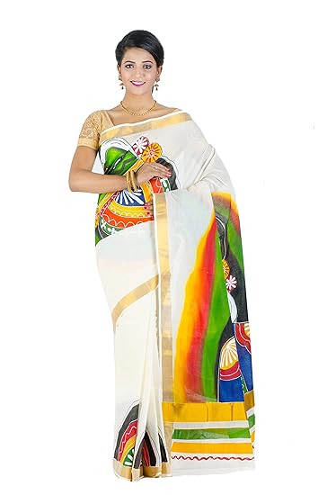 Kerala Cotton Hand Painted Sari For Women's