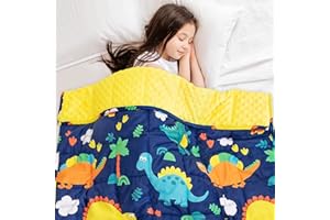 Insugar Kids Weighted Blanket 7lbs, 41 x 60 inches, Dinosaur Fleece Minky Toddler Heavy Blanket for Kids, Double-Sided Comforter, Large Kids Blanket for Calm Sleeping, Child Bed, Blue