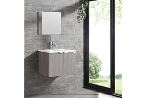 wonline 24" Bathroom Vanity Set Wall Mounted Cabinet with Undermount Ceramic Vessel Sink Combo, Countertop, Chorme Faucet Drain Mirror Vanities Set