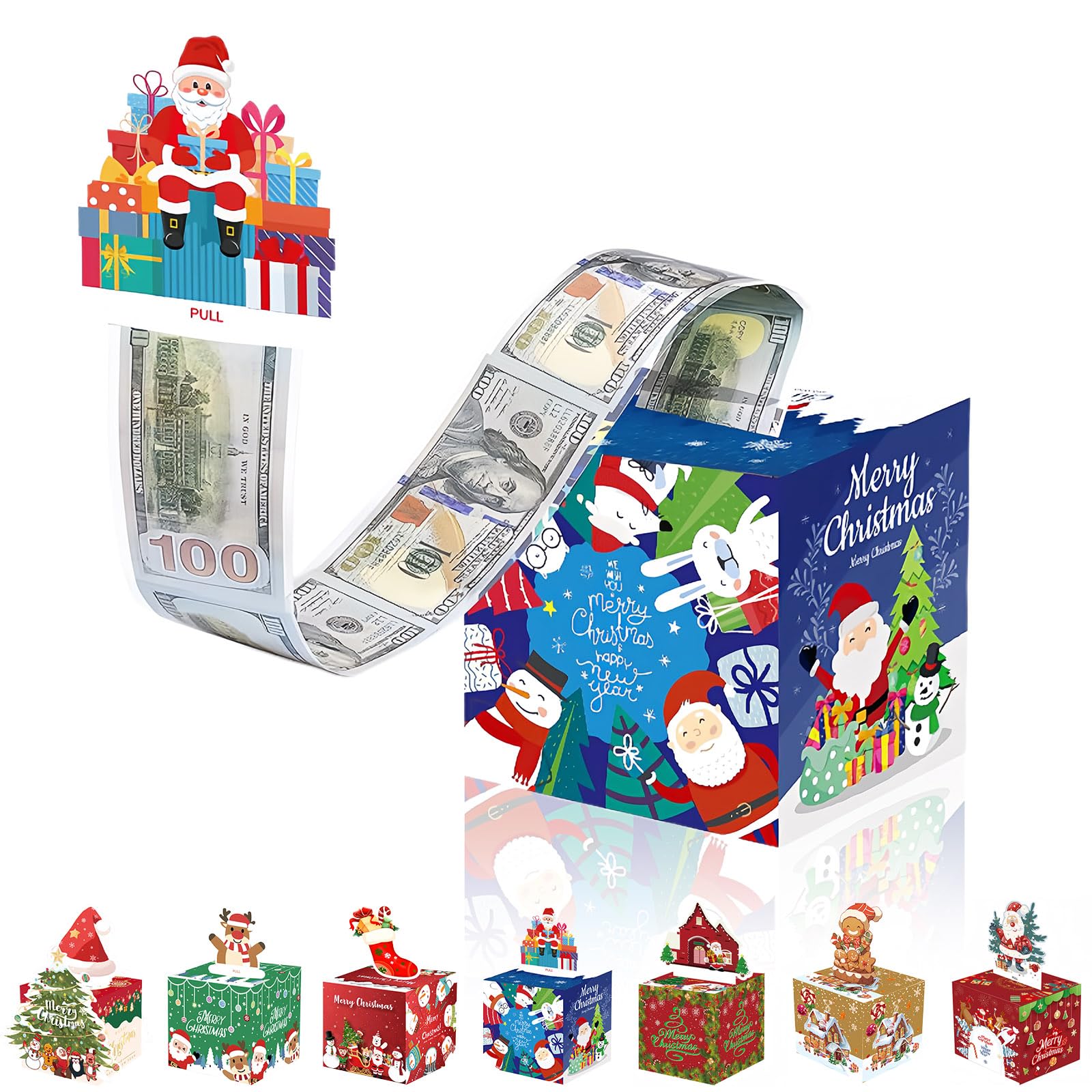 Merry Christmas Pull Surprise Money Gift Box for Kids/Adult Presents - Funny Pull Cash from Money Case Novelty Festival Cash Drawer