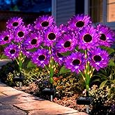 Solar Sunflower Lights Outdoor Garden Decor, 3 Pack Solar Purple Flowers Lights with 18 Sunflowers, Waterproof Fall Decor Stake Decorative Light Auto ON/Off for Garden Yard Patio, Gift for Women