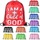 VZZNN 30 Pcs I Am a Child of God Drawstring Backpack Bulk Christian Gift Bags Church Supplies String Backpack Cinch Bag Jesus Stuff(10 Colors)