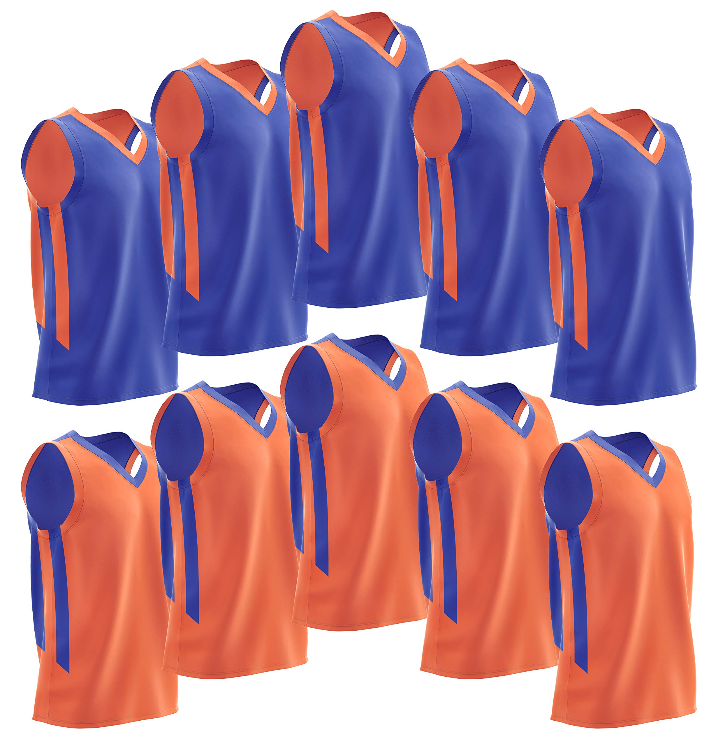 Photo 1 of 10-Pack Men's Reversible Custom Basketball Jerseys, Plain Mesh Athletic Sleeveless Shirts Blank Team Uniforms Set (Blue/Orange)