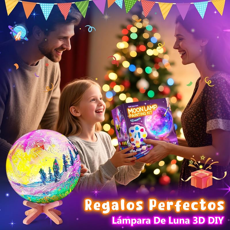 Juego de Manualidades Pintura con lámpara de, Pintura 3D Luz Nocturna, lámpara de Luna DIY, Juego Creativo para niños, Regalo de cumpleaños, Juego de Manualidades para niñas de 6 a 12