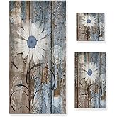 MATEKULI Rustic Daisy Bath Towels Set Blue Brown Floral Farmhouse Spring Country 3 Piece Bathroom Towel Set(1 Luxury Bath Towel 1 Hand Towel 1 Washcloth) Soft Absorbent Decorative Kitchen Shower Towel