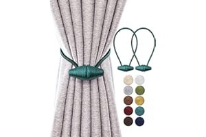 TECVINCI Magnetic Curtain Tiebacks with Upgrade Larger Magnet, 2 Pack 16 Inch Drapery Holdbacks for Indoor & Outdoor Curtain - Teal