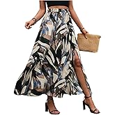 Floerns Women's Summer Tropical Print Slit Long Skirt Elastic High Waist Flowy Maxi Skirt