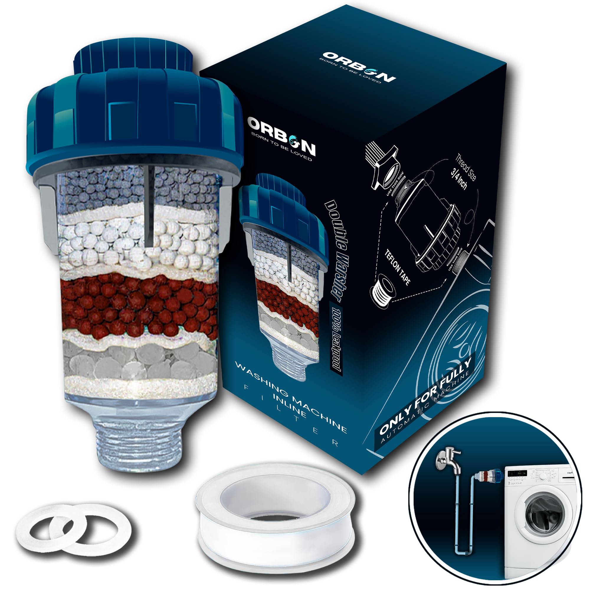 Photo 1 of Inline Water Filter | Washing Machine Hose Filter & Softener | Inline Water Softener for Hard Water | Washer Water Filter | Crystal Resin & 3 Tourmaline Balls (25% Each) | 3/4" FNPT to MNPT | 1 Unit