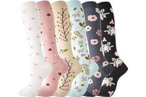 6 Pairs Compression Socks Women 20-30 mmhg Knee High Socks Compression Stocking for Running Hiking Nurse Travel