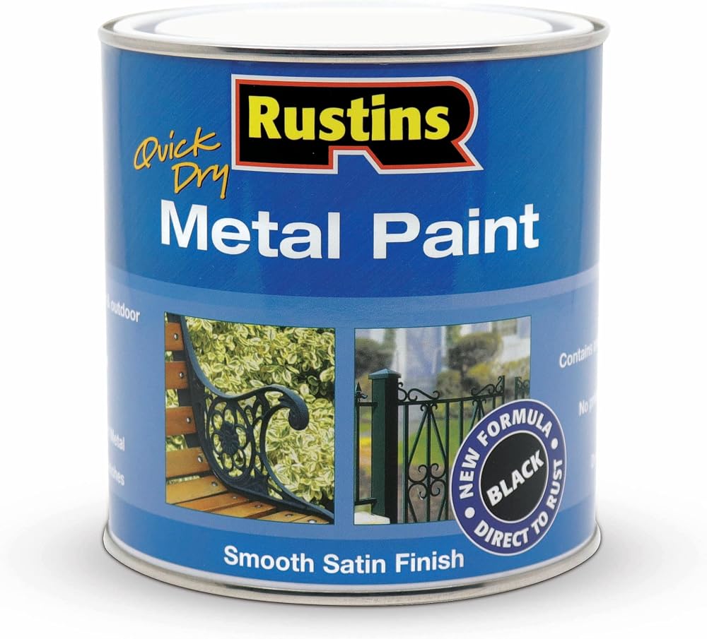 Rustins Metal Paint Black 1L Durable Weather-Resistant Quick Dry