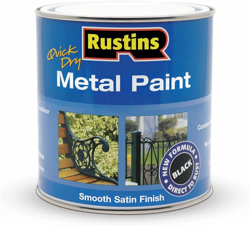 Rustins Metal Paint Black 1L Durable Weather-Resistant Quick Dry