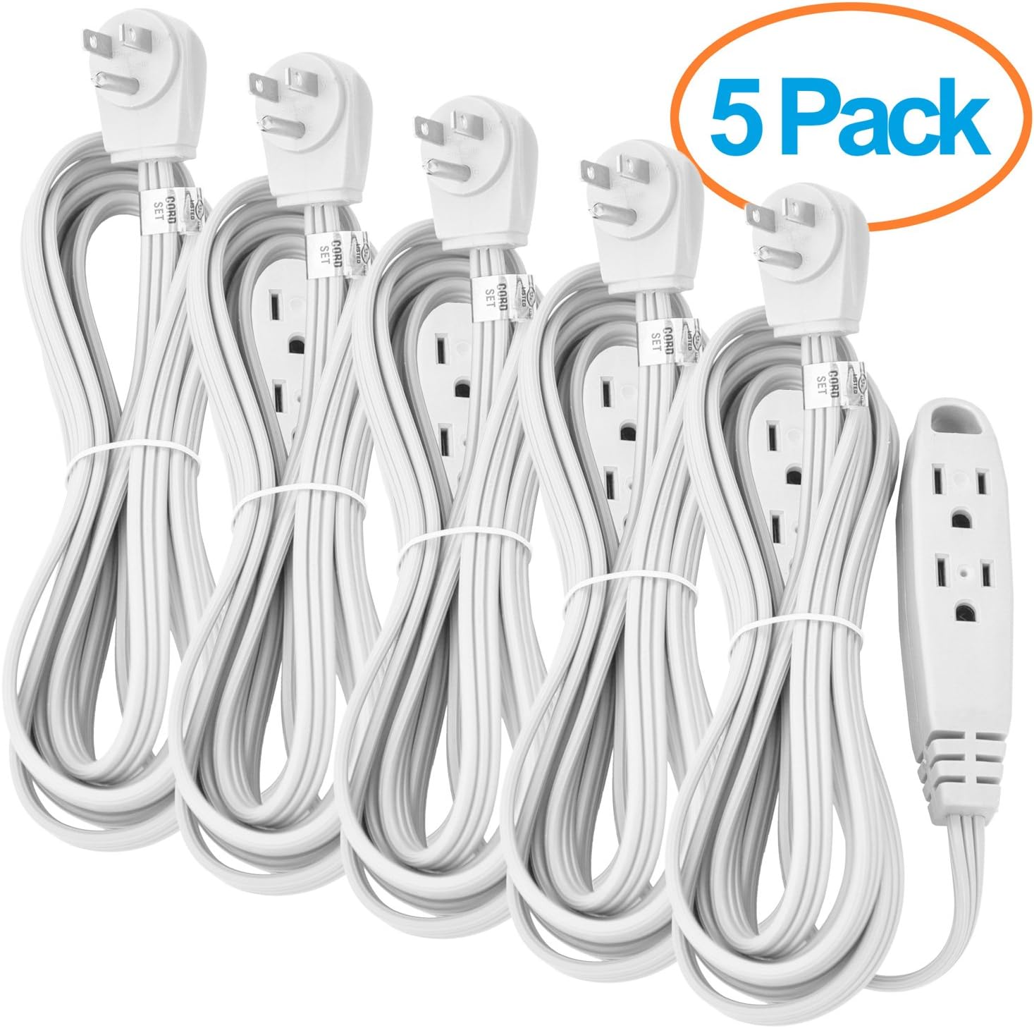Aurum Cables 10-Feet 3 Outlet Extension Cord Indoor/Outdoor Extension Cord 16AWG 2 Pack - White - UL Listed - - 