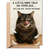 Funny Birthday Cards for Women, Men, Him, Her - Folded Card 5"x7", 350gsm Cardstock with Sticker, Envelope - Humorous Unique Gift Cat Lover for 30th, 40th, 50th, 60th, 70th, 80th, 90th, 100th