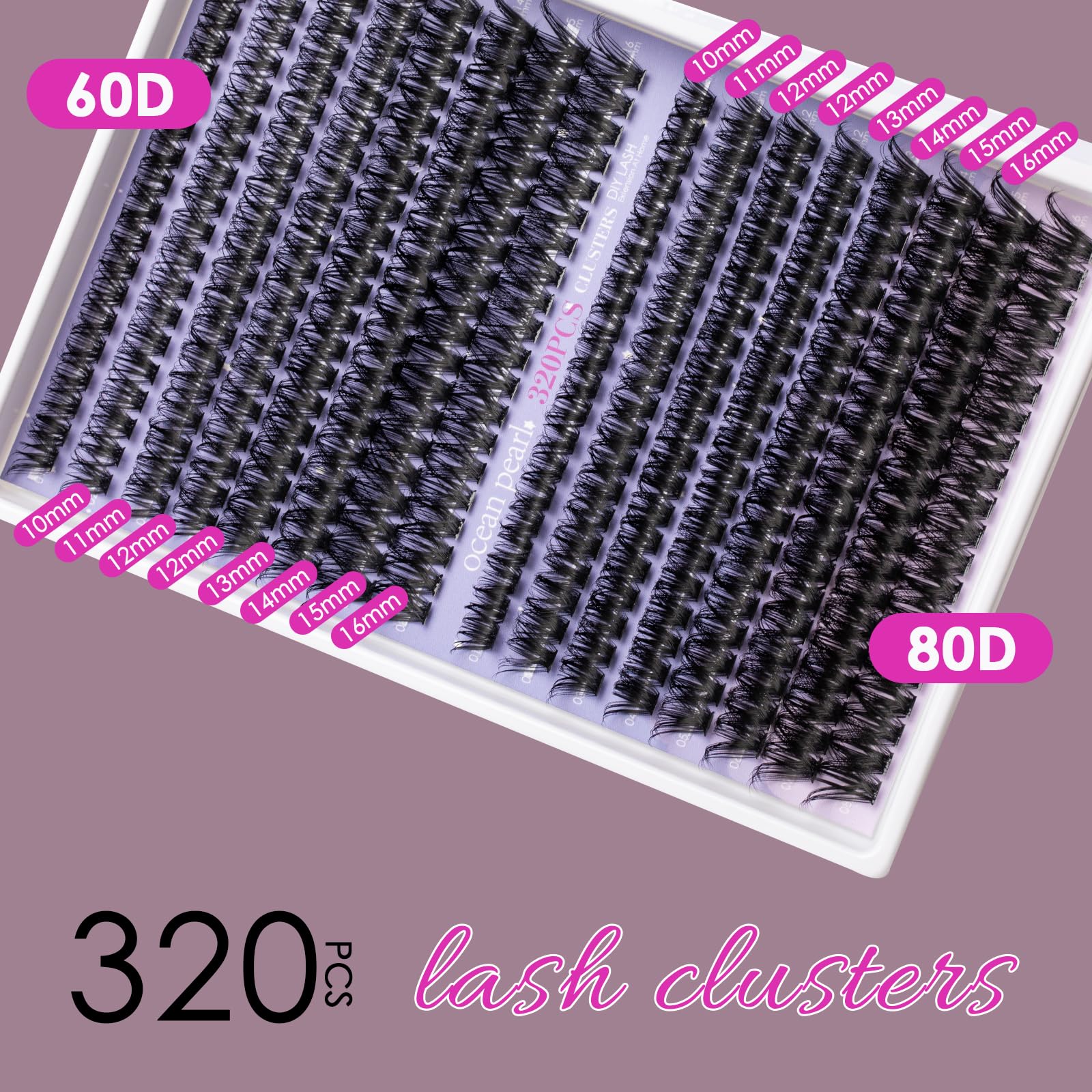Ocean Pearl Lash Clusters 320pcs 3D Thick Lash Clusters kit 60D+80D Lashes,Eyelashes,Lash Extension Kit,Eyelash Clusters with Lash Bond&Seal&Remover&Tweezers,Lashes Clusters Eyelash Extensions Kit