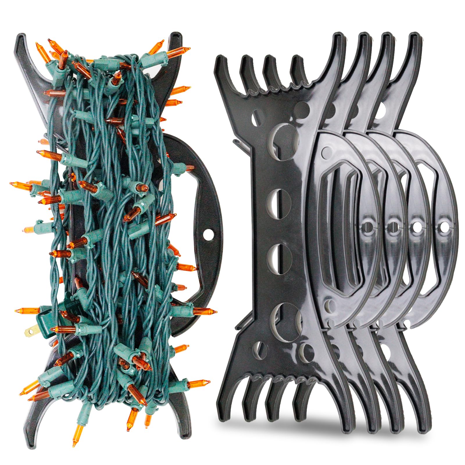 Filltown 4 Pcs Christmas Light Organiser, Multi-functional Holiday Light Organiser, Light Cord Organiser, Christmas Light Organiser for String Lights, Extension Cords, Wreaths, Beads, and More, Black