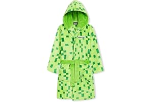 Minecraft Bath Robe for Boys, Teens Hooded Fleece Robe Cozy Loungewear Soft Nightwear Creeper Gamer Gifts for Kids