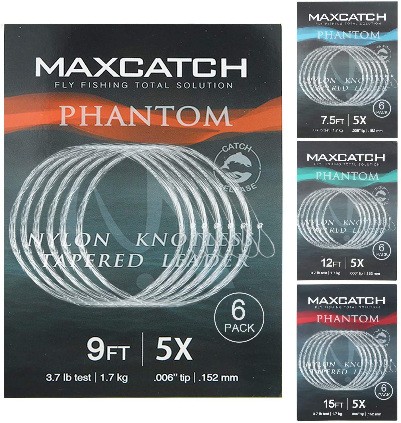 MAXIMUMCATCH Fly Fishing Tapered Leader with Loop: 15ft/12ft/9ft/7.5ft,5 PCS (0X-7X) (12ft, 1X (5pcs))