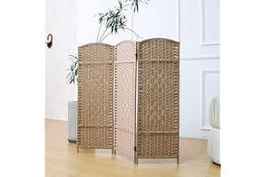 Furnnylane 3 Panel Rattan Divider Short Room Partition Screen,Double Sided Folding Divider for Room Separation,Light Brown,47.2" H x 47.2" W