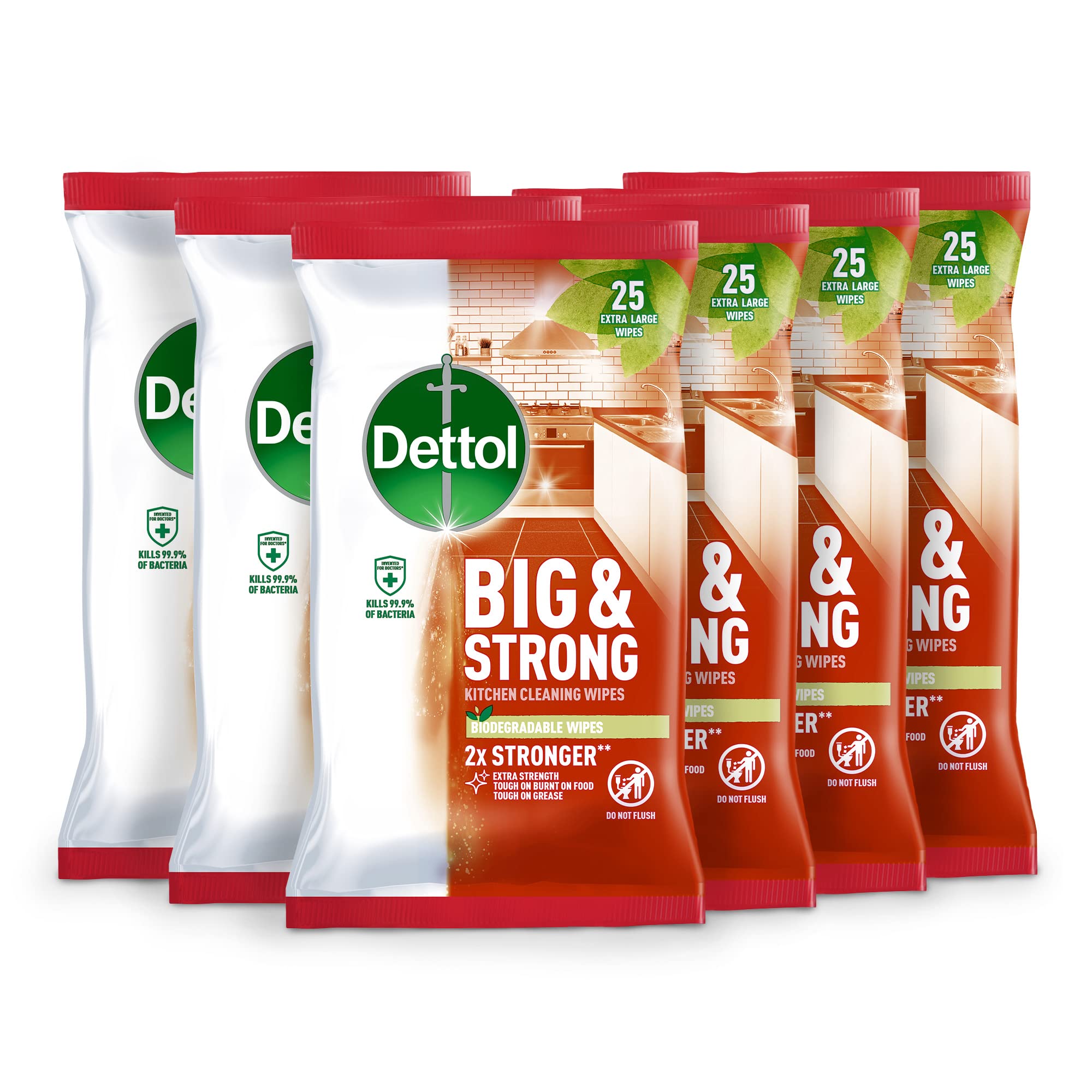Dettol Big Wipes - 150 Wipes (6 Packs X 25), Heavy Duty, Ultra Grime, Kitchen Cleaner, Antibacterial Disinfectant