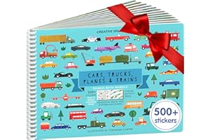 CUPKIN Sticker Book for Kids 2-4, 500+ Kids Stickers, Cars, Trucks, Planes & Trains 12 Coloring Pages 12 Side by Side Scenes, Fun Toddler Travel Activity Coloring and Sticker Books for Ages 4-8 + 8-10