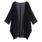 OLRAIN Women's Floral Print Sheer Chiffon Loose Kimono Cardigan Capes (Medium, Black-1)