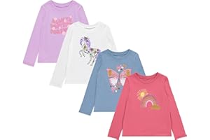 BTween Girls 4-Pack Long Sleeve Graphic T-Shirts - 100% Cotton, Fun & Vibrant Designs