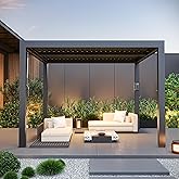 Modern Shade Aurora Louvered Pergola 10'x10' with USB Charging Port Deck, Outdoor Pergola with Adjustable Waterproof Roof & I
