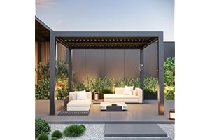 MODERN SHADE OUTDOOR LIVING SPACES Modern Shade Aurora Louvered Pergola 10'x10' with USB Charging Port Deck, Outdoor Pergola with Adjustable Waterproof Roof & Integrated Drainage, Reinforced Frame for Patio Deck, Easy Assembly, Black