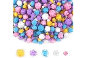 NACHLYNN 1000 Glitter Pom Poms Bulk 4 Sizes Assorted Multicolor Soft Fluffy Pom Poms for Crafts DlY Decorations Activities wi