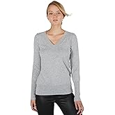 JENNIE LIU Women's 100% Pure Cashmere Long Sleeve Ava V Neck Pullover Sweater