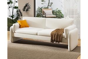 papababe Sofa, Modern Sofa Couch with Embedded Armrest, Deep Seat Couch for Living Room, Offwhite Bouclé Cozy Couch