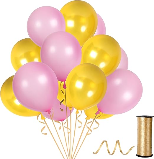 Amazon Com Pack Of 100 Baby Pink And Gold 12 Inch Latex Balloons