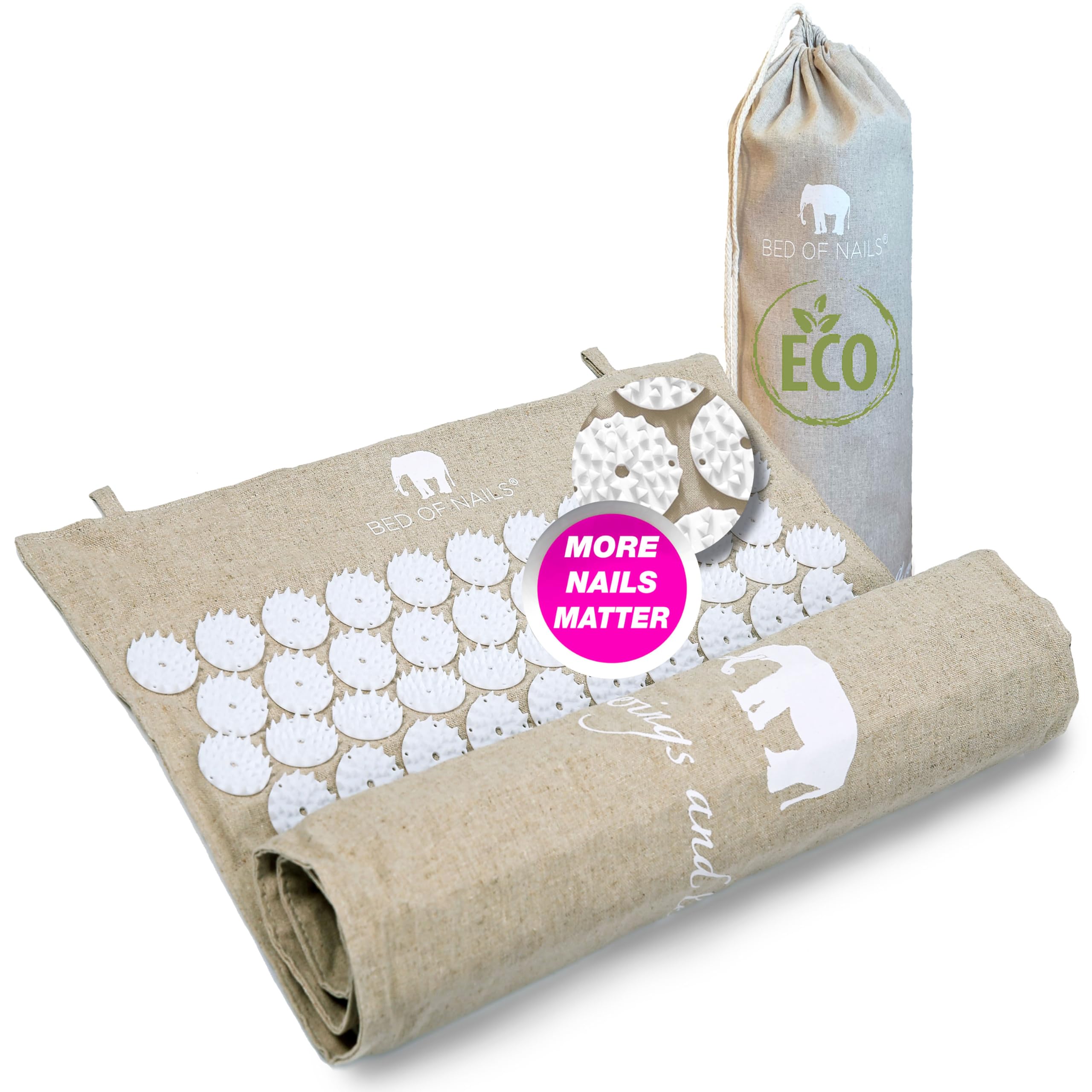 BED OF NAILS ECO Acupressure Mat Cushion Pillow Strap, Made with Eco-Friendly Materials (ECO Travel Mat)