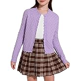 YKR Girls Cardigan Sweaters Long Sleeve Cable Knitted Cropped Sweater Button Closure Tops 5-12Y
