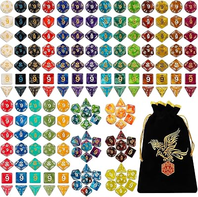QMay DND Dice Set 25x7 175pcs Polyhedral Dice with Bag 7-Dice Sets