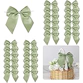 LiBongTa 5'' Sage Green Bow Party Decorations Satin Bows, Twist Tie Bows for Treat Bags, Cake Pops, Pre-tied Bow Premade Ribbon Bows for Crafts, Holiday Bows for Gift Wrapping, Wedding Decor-24 Counts
