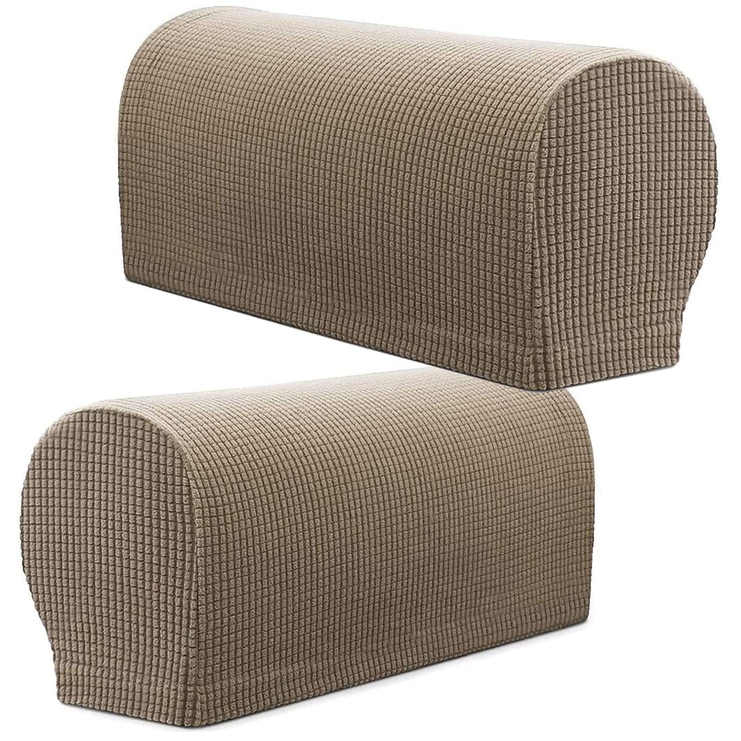 XIEHUZA Arm Rest Covers, Stretch Armchair Couch Armrest Chair Covers for Furniture Protector, Anti-Slip Sofa Chair Arm Caps Spandex Polyester Slipcovers, Set of 2 (Sand)