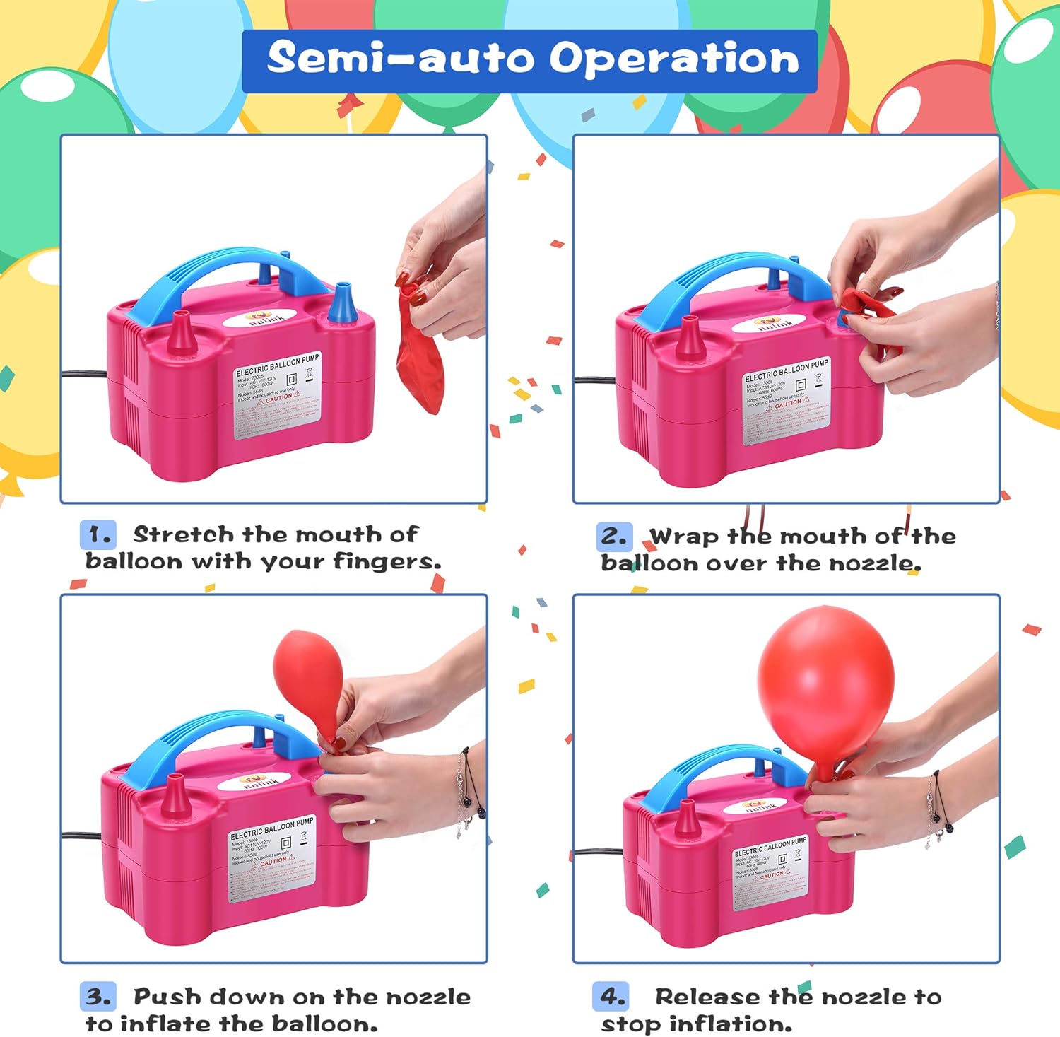 NuLink Electric Portable Dual Nozzle Balloon Blower Pump Inflation for Decoration, Party, Sport [110V~120V, 600W, Rose Red]: Toys & Games