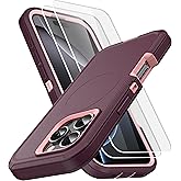 MXX for iPhone 16 Pro Case, Heavy Duty 3-Layer Rugged Cover with Tempered Glass Screen Protector, Shockproof Dustproof Anti-Drop Full Body Protection (6.3") – Plum/Light Pink